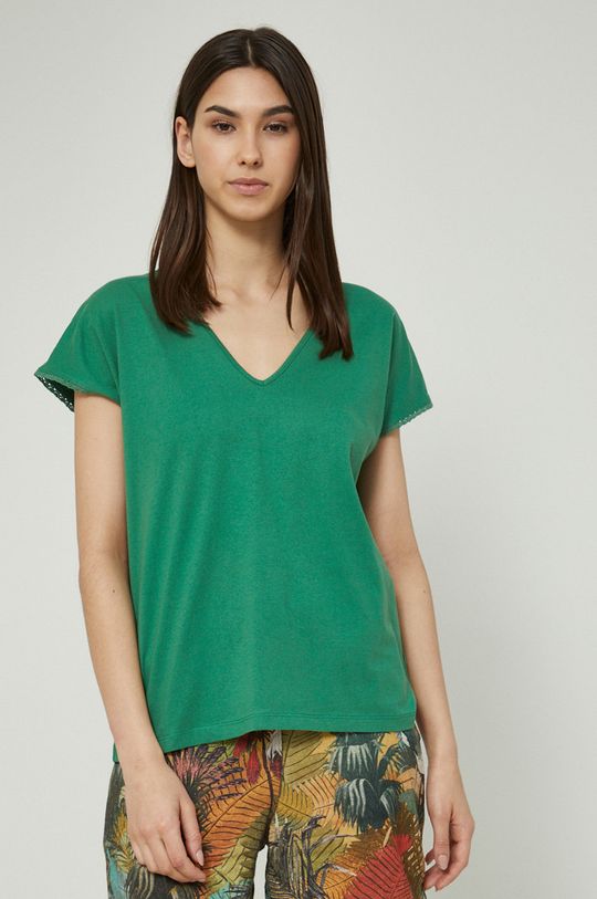 T-shirt bawełniany damski zielony zielony