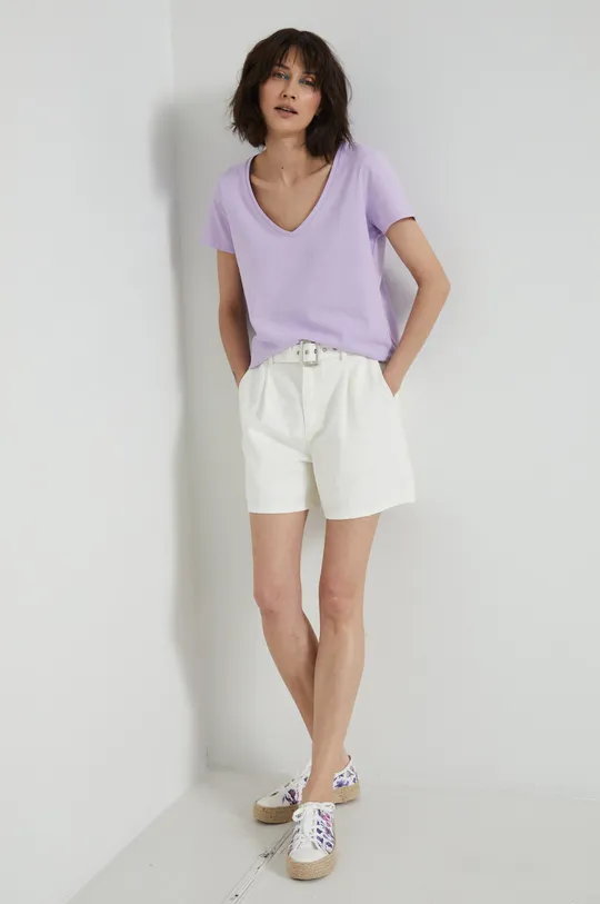 T-shirt damski gładki fioletowy lawendowy