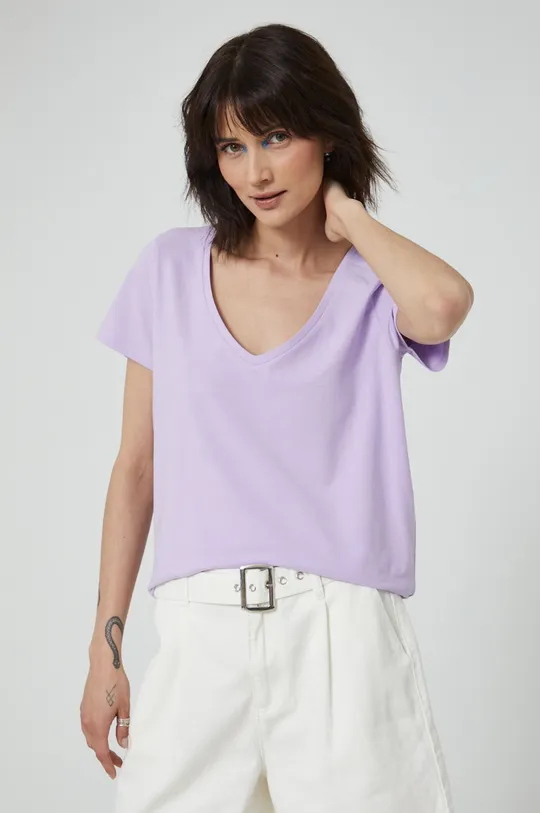 lawendowy T-shirt damski gładki fioletowy