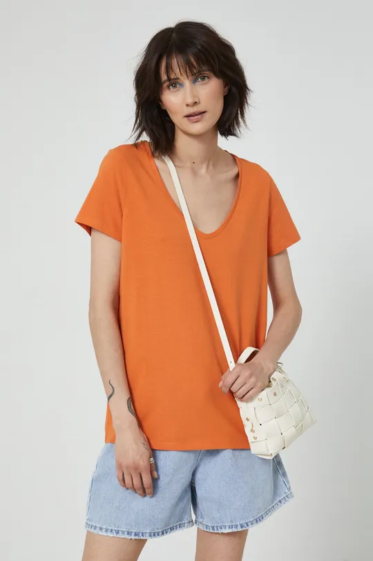 mandarynkowy T-shirt damski gładki pomarańczowy Damski