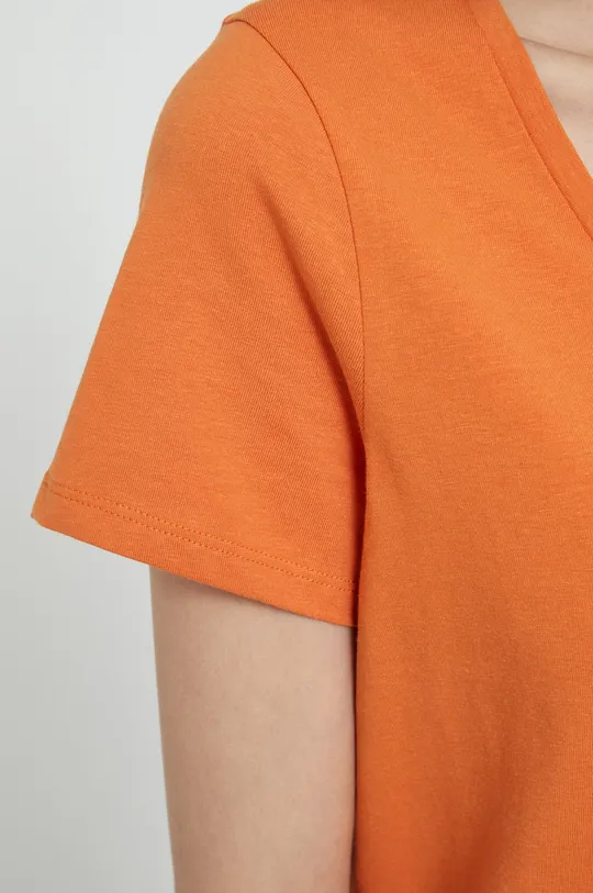 T-shirt bawełniany damski gładki z domieszką elastanu pomarańczowy Damski