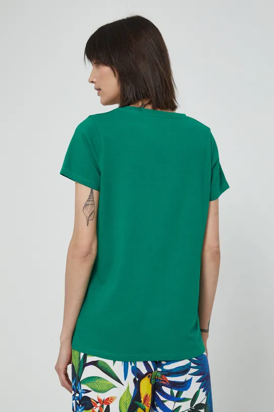 T-shirt bawełniany damski gładki z domieszką elastanu zielony 96 % Bawełna, 4 % Elastan