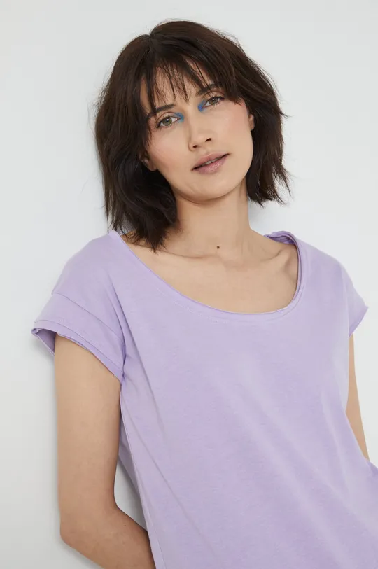 fioletowy T-shirt bawełniany damski gładki fioletowy Damski