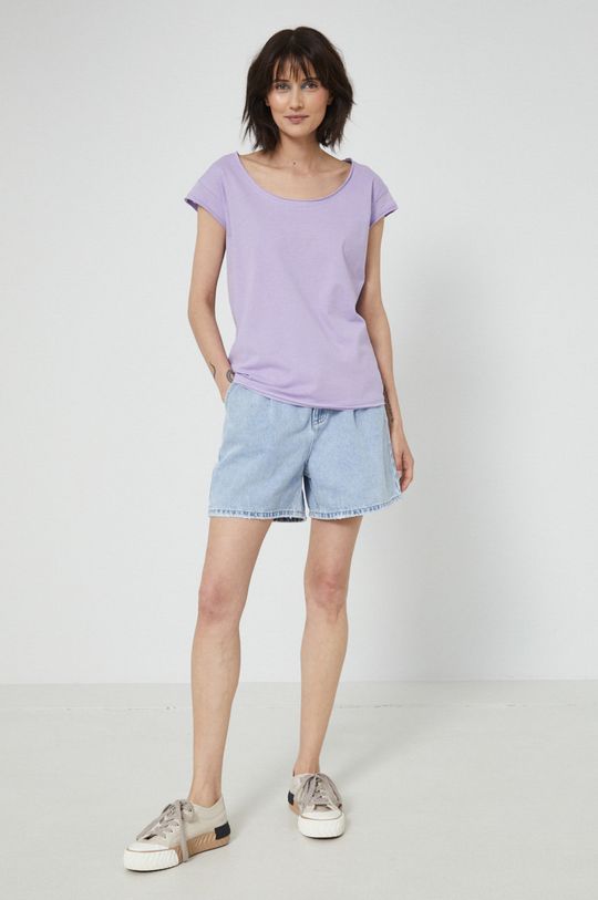T-shirt bawełniany damski gładki fioletowy lawendowy