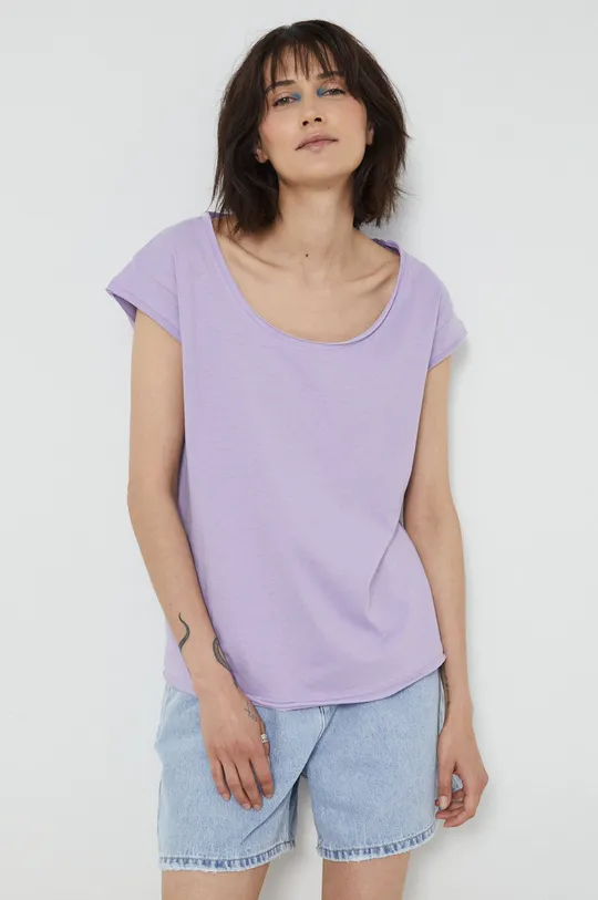 fioletowy T-shirt bawełniany damski gładki fioletowy