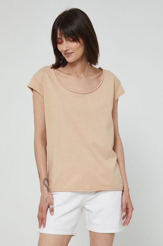 T-shirt bawełniany damski gładki beżowy piaskowy