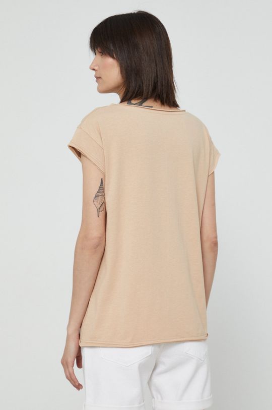 T-shirt bawełniany damski gładki beżowy 100 % Bawełna