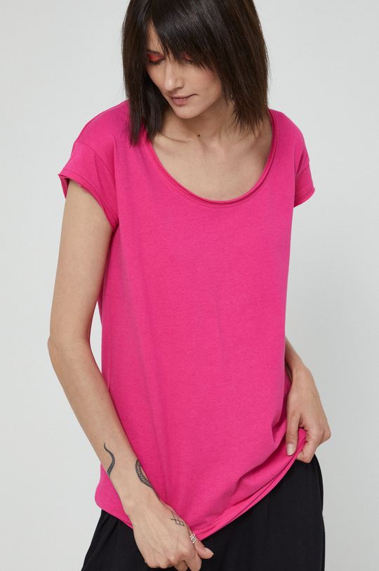ostry różowy T-shirt bawełniany damski gładki różowy Damski