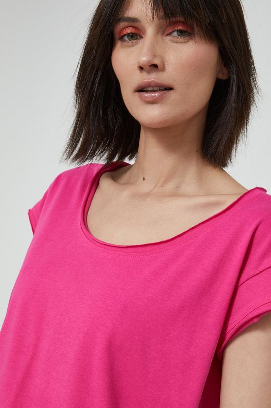 ostry różowy T-shirt bawełniany damski gładki różowy