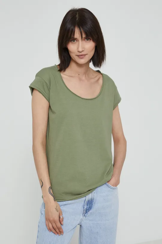 zielony T-shirt bawełniany damski gładki zielony Damski