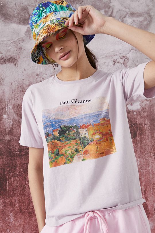 lawendowy T-shirt bawełniany Eviva L'arte damski z nadrukiem fioletowy Damski