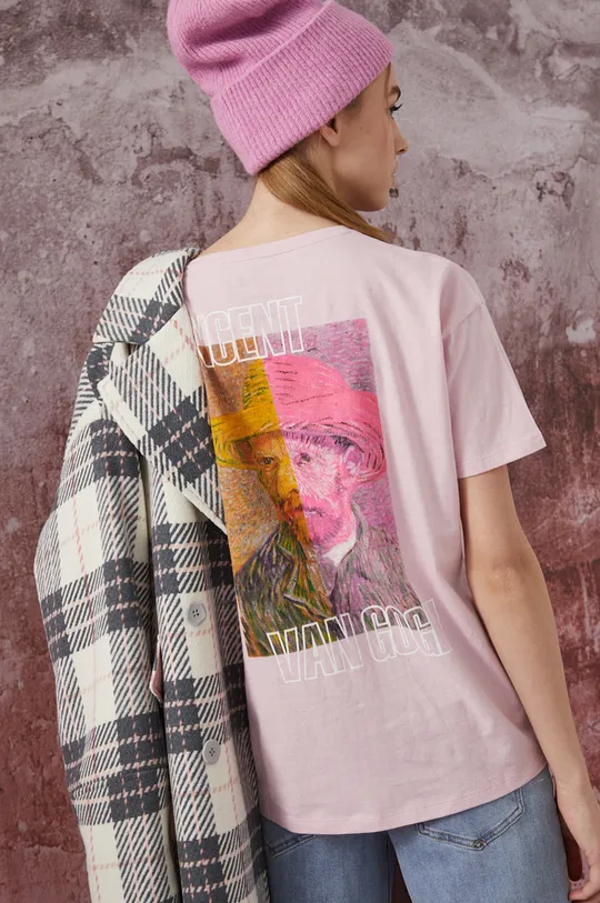 różowy T-shirt bawełniany Eviva L'arte damski z nadrukiem różowy Damski