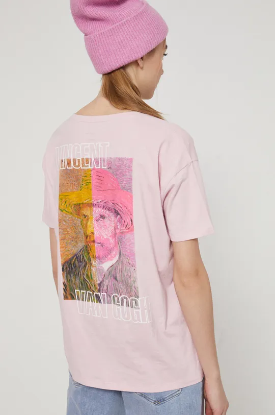 różowy T-shirt bawełniany Eviva L'arte damski z nadrukiem różowy