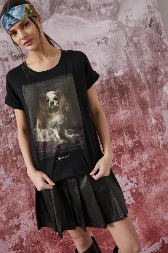 czarny T-shirt bawełniany Eviva L'arte damski z nadrukiem czarny Damski