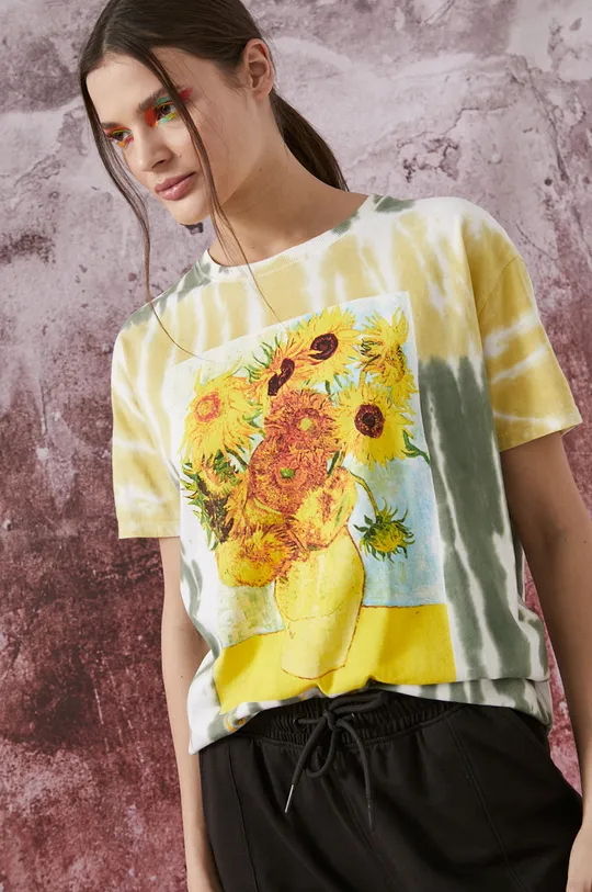 multicolor T-shirt bawełniany Eviva L'arte damski z nadrukiem multicolor Damski