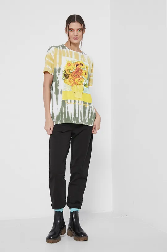 T-shirt bawełniany Eviva L'arte damski z nadrukiem multicolor multicolor