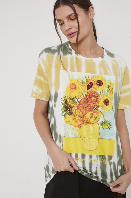 multicolor T-shirt bawełniany Eviva L'arte damski z nadrukiem multicolor