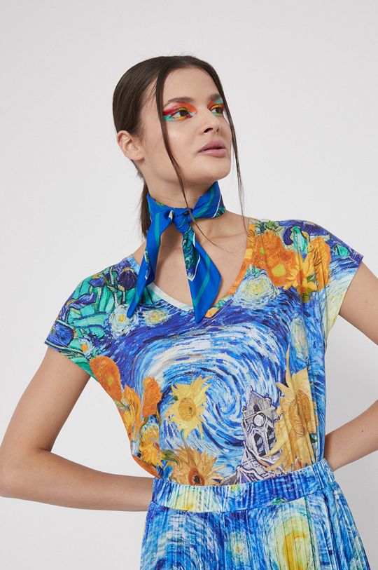 T-shirt bawełniany Eviva L'arte damski wzorzysty multicolor multicolor