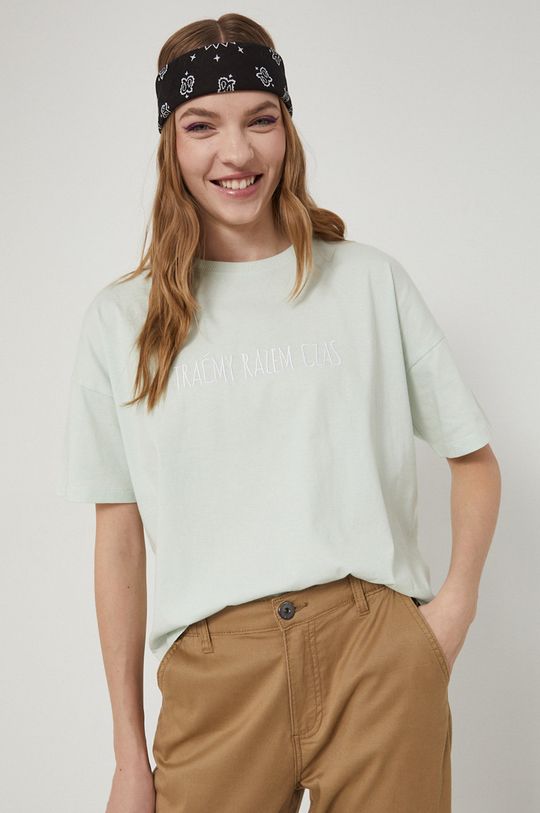 blady zielony T-shirt damski bawełniany z napisem zielony