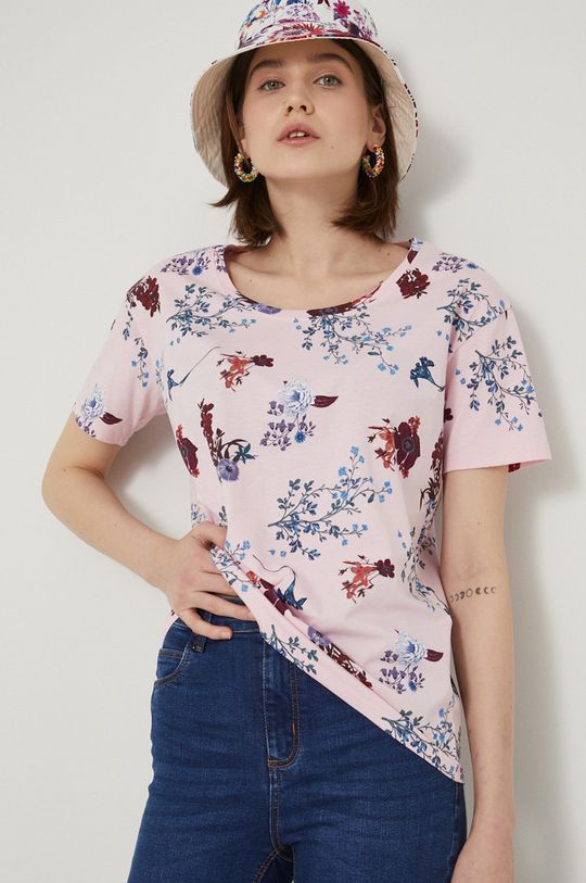 pastelová ružová Bavlnené tričko Flower Oasis Dámsky