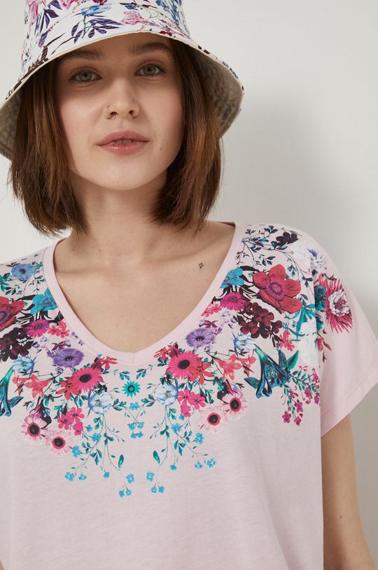 pastelová ružová Bavlnené tričko Flower Oasis