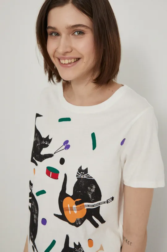 beżowy T-shirt bawełniany z nadrukiem damski by Jakub Zasada beżowy