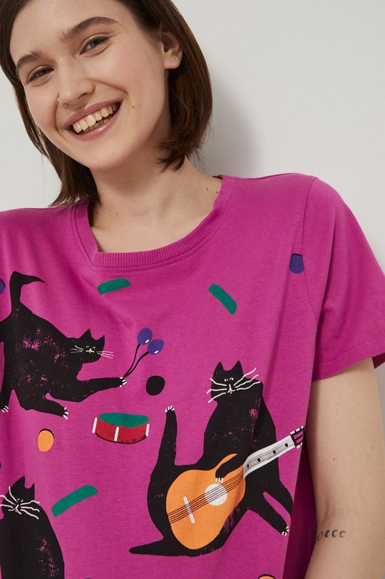 T-shirt bawełniany z nadrukiem damski by Jakub Zasada różowy