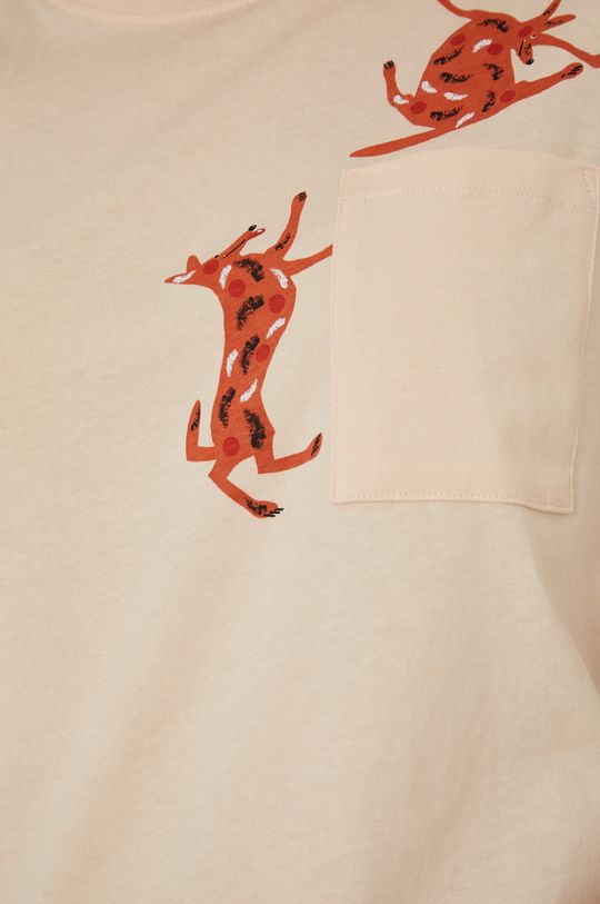 T-shirt bawełniany z nadrukiem damski by Jakub Zasada beżowy