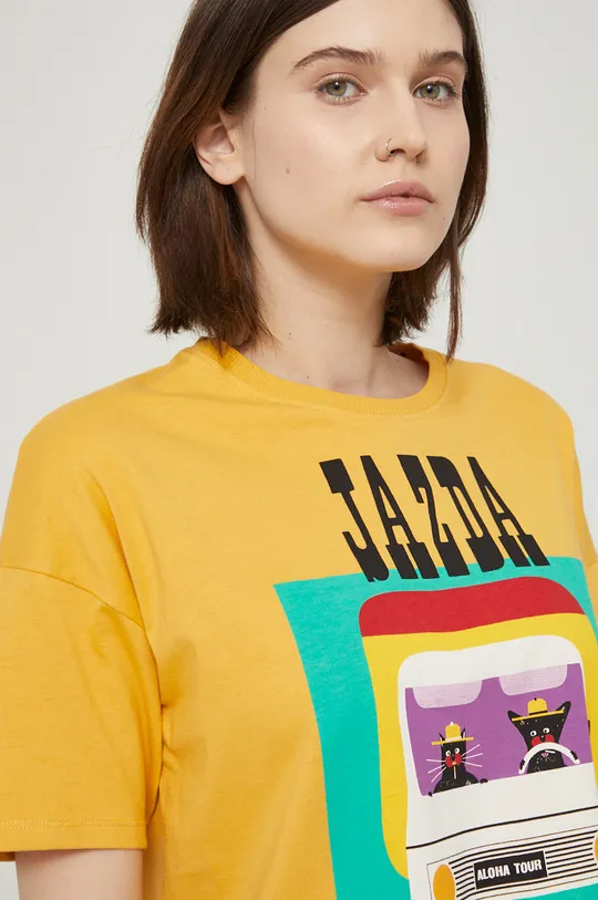 jasny żółty T-shirt bawełniany z nadrukiem damski by Jakub Zasada żółty