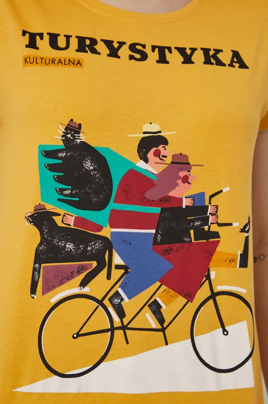 T-shirt bawełniany damski z nadrukiem by Jakub Zasada żółty