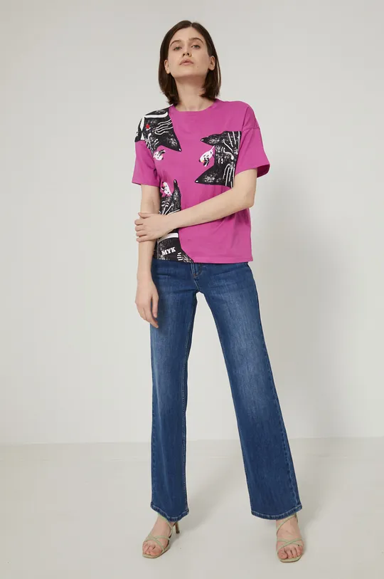 T-shirt bawełniany damski z nadrukiem by Jakub Zasada różowy różowy