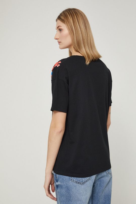 T-shirt bawełniany damski z nadrukiem czarny 100 % Bawełna