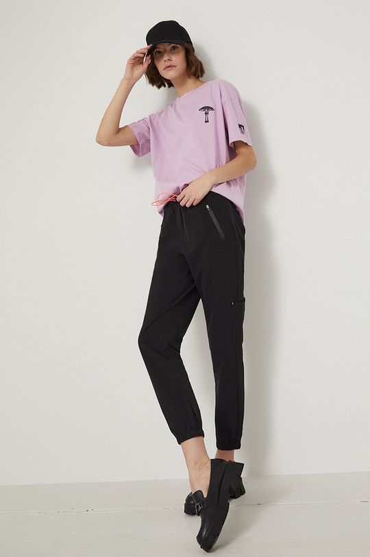 T-shirt bawełniany damski z nadrukiem fioletowy lawendowy
