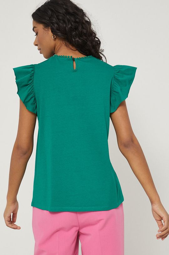 T-shirt damski z ozdobną koronką zielony 100 % Bawełna