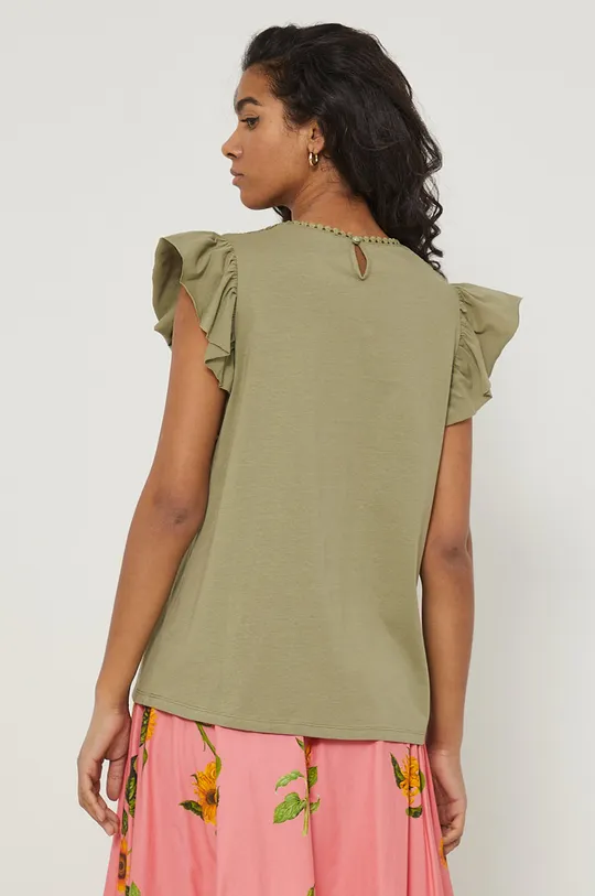 T-shirt damski z ozdobną koronką zielony 100 % Bawełna