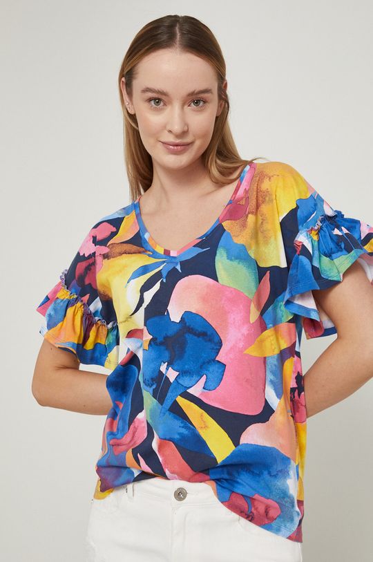 multicolor T-shirt damski wzorzysty multicolor Damski