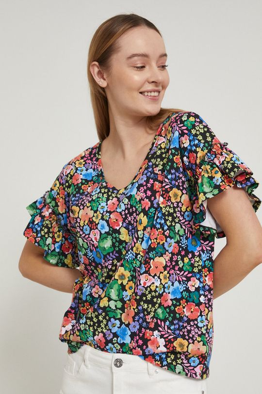 T-shirt damski wzorzysty multicolor multicolor