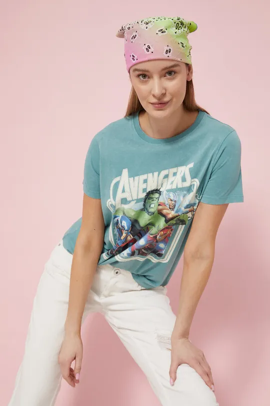 niebieski T-shirt bawełniany damski Avengers niebieski Damski