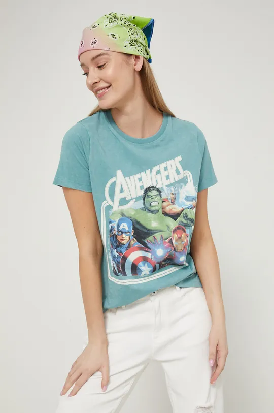 T-shirt bawełniany damski Avengers niebieski Damski