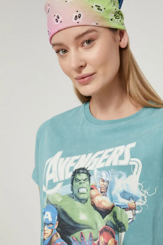 T-shirt bawełniany damski Avengers niebieski