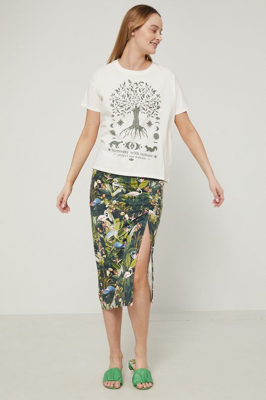 T-shirt z bawełny organicznej damski beżowy kremowy