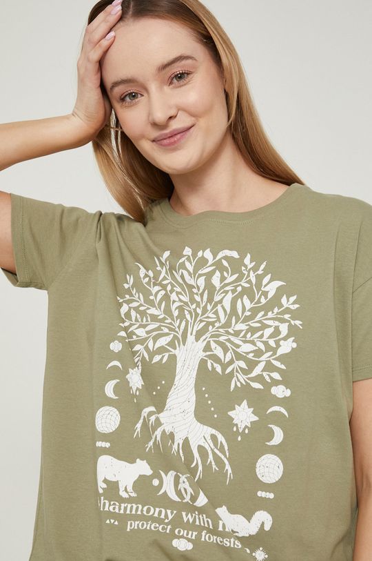 brudny zielony T-shirt z bawełny organicznej damski zielony