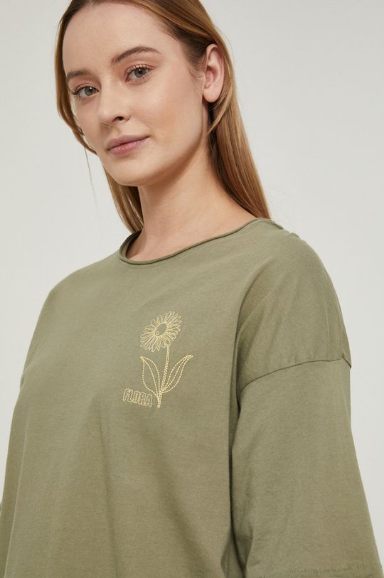 T-shirt bawełniany z aplikacją damski zielony Damski