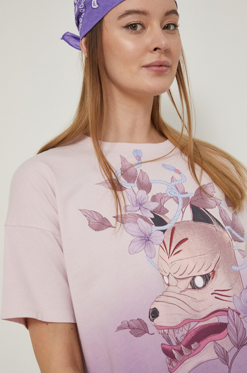T-shirt bawełniany damski Tattoo Art by Agata Morzyk różowy Damski