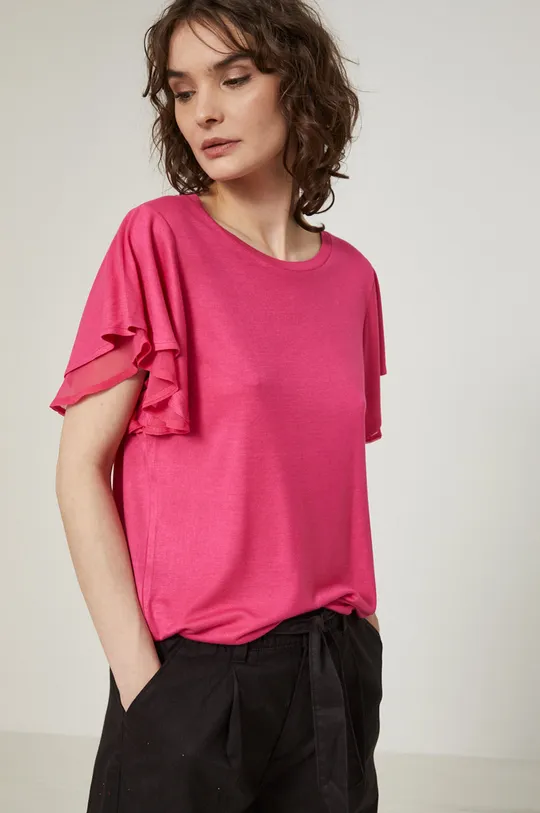 ostry różowy T-shirt damski gładki różowy