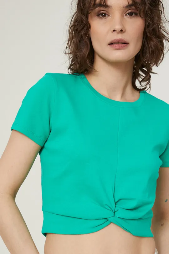 zielony T-shirt bawełniany damski gładki z domieszką elastanu zielony Damski