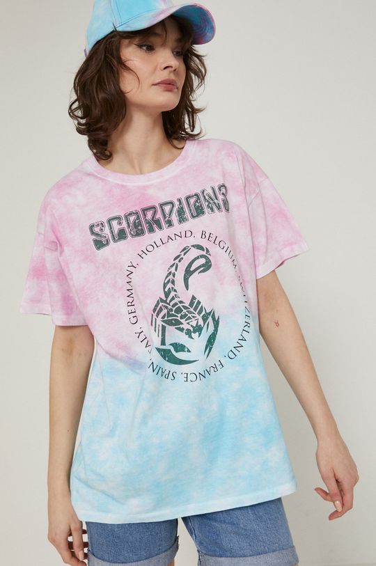 multicolor T-shirt bawełniany damski Scorpions multicolor