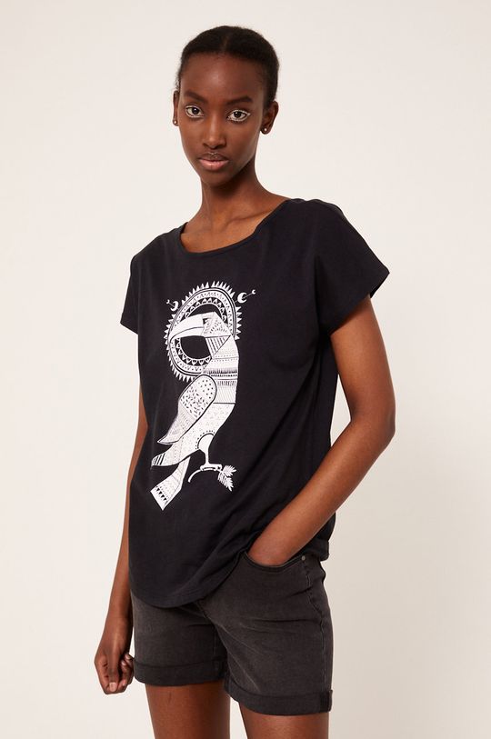 czarny T-shirt bawełniany damski z nadrukiem czarny Damski