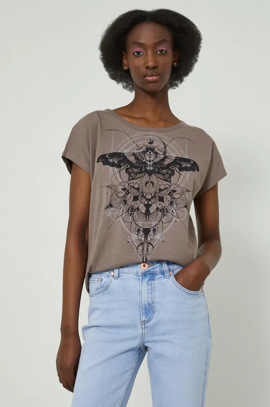 fioletowy T-shirt bawełniany damski wzorzysty fioletowy Damski