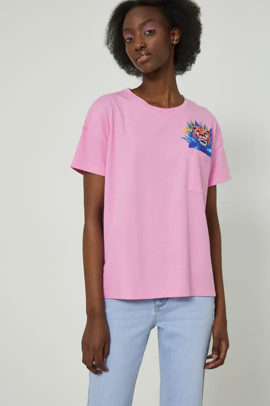 T-shirt bawełniany damski by Alex Pogrebniak różowy różowy